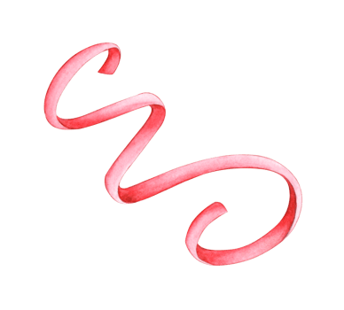 Watercolor illustration of festive twisted pink ribbon, confetti, fireworks, birthday. Isolated from the background. For designing invitations, cards, banners, flyers, advertising. png