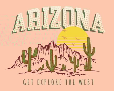 Desert landscape illustration in a stripped-down style with allusions to Arizona. vector