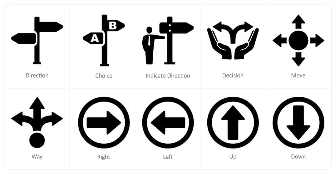 A set of 10 direction icons as direction, choice, indicate direction vector
