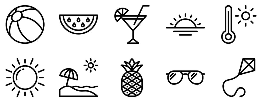 summer icon line style set collection vector