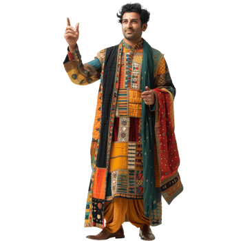Man in traditional south asian attire gesturing upward png