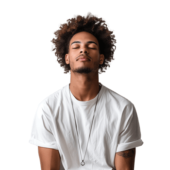 Serene young man with curly hair meditating peacefully png