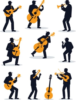 Set of silhouettes of musicians on a white background. illustration vector