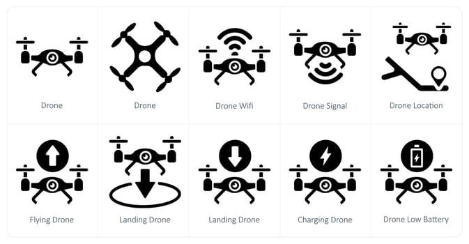 A set of 10 Drone icons as drone, drone wifi, drone signal vector
