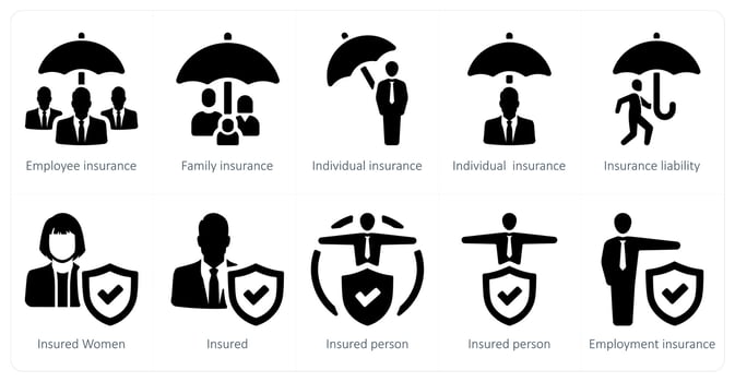 A set of 10 Insurance icons as employee insurance, family insurance, individual insurance vector