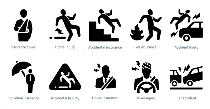 A set of 10 Insurance icons as insurance cover, home injury, accidental insurance vector