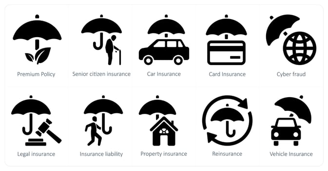 A set of 10 Insurance icons as premium policy, senior citizen insurance, car insurance vector