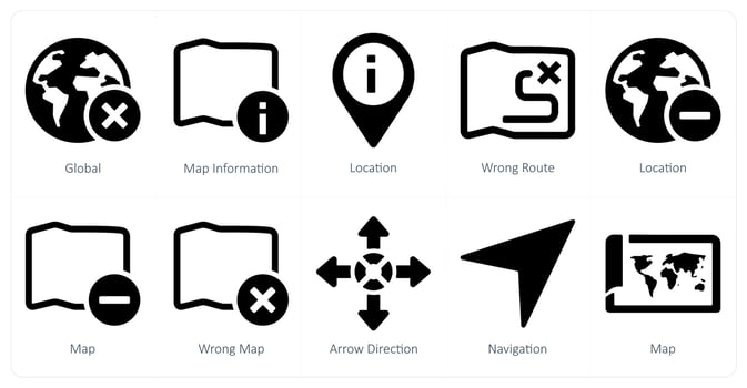 A set of 10 Navigation icons as global, map information, location vector