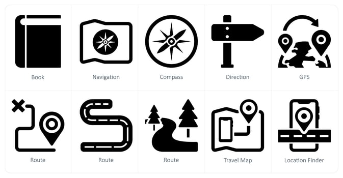 A set of 10 Travel and vacation icons as book, navigation, compass vector