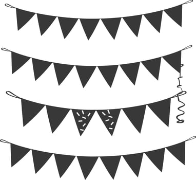Silhouette Retro bunting party flag black color vector