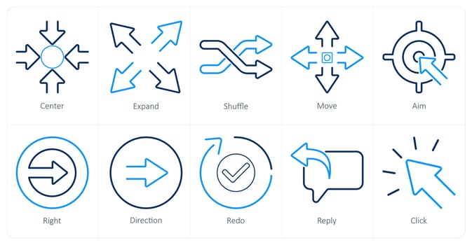 A set of 10 arrows icons as center, expand, shuffle vector