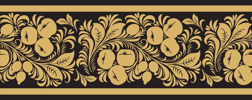 gold seamless Russian folk ornament Khokhloma. National endless border, frame of Slavic peoples, Belarusians, Ukrainians. vector
