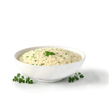 Creamy risotto parmesan cheese butter parsley served in a shallow bowl Culinary and Food concept png