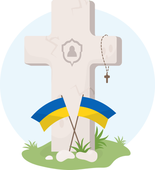 Memorial Day. Grave cross with Ukrainian flags png