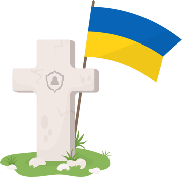 Grave cross with Ukrainian yellow-blue flag png