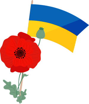 Ukrainian yellow and blue flag with poppy flower png