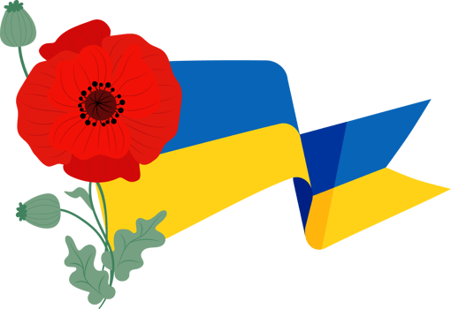 Ukrainian flag with red poppy png