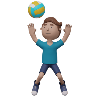 A cartoon boy is holding a volleyball. 3d render. png