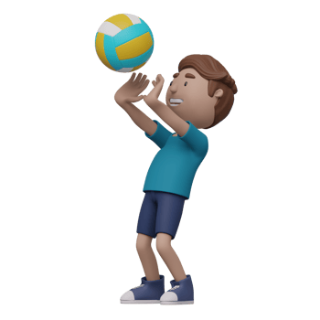 A cartoon boy is holding a volleyball. 3d render. png