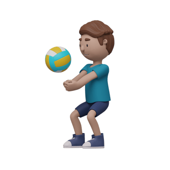 A cartoon boy is holding a volleyball. 3d render. png