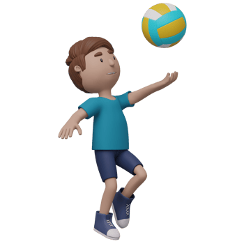 A cartoon boy is holding a volleyball. 3d render. png