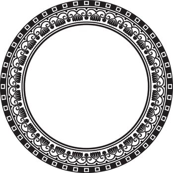 black monochrome round ornament ring of ancient Greece. Classic pattern frame border Roman Empire. vector