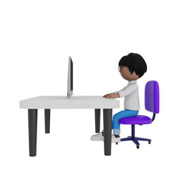 A cartoon character is sitting at a desk with a computer monitor in front of him png