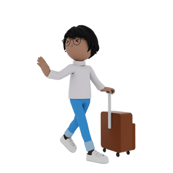A man in glasses is walking with a suitcase png