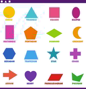 basic geometric shapes with captions set for children vector
