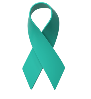 3d teal ribbon icon illustration. Awareness for cervical Ovarian Cancer, Polycystic Ovary Syndrome, Post Traumatic Stress Disorder, Obsessive Compulsive Disorder png