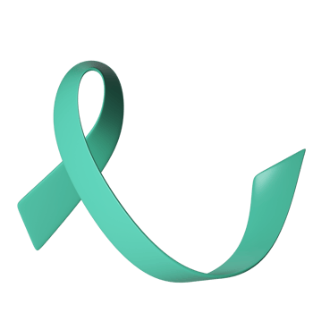 3d teal ribbon icon illustration. Awareness for cervical Ovarian Cancer, Polycystic Ovary Syndrome, Post Traumatic Stress Disorder, Obsessive Compulsive Disorder png