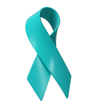 3d teal ribbon icon illustration. Awareness for cervical Ovarian Cancer, Polycystic Ovary Syndrome, Post Traumatic Stress Disorder, Obsessive Compulsive Disorder png