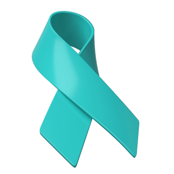3d teal ribbon icon illustration. Awareness for cervical Ovarian Cancer, Polycystic Ovary Syndrome, Post Traumatic Stress Disorder, Obsessive Compulsive Disorder png