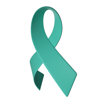 3d teal ribbon icon illustration. Awareness for cervical Ovarian Cancer, Polycystic Ovary Syndrome, Post Traumatic Stress Disorder, Obsessive Compulsive Disorder png