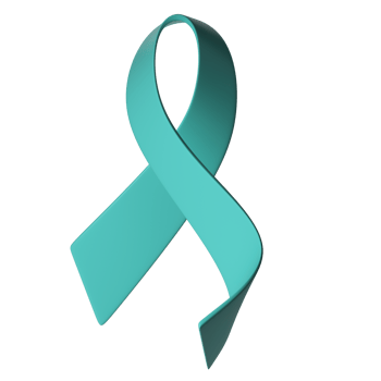 3d teal ribbon icon illustration. Awareness for cervical Ovarian Cancer, Polycystic Ovary Syndrome, Post Traumatic Stress Disorder, Obsessive Compulsive Disorder png