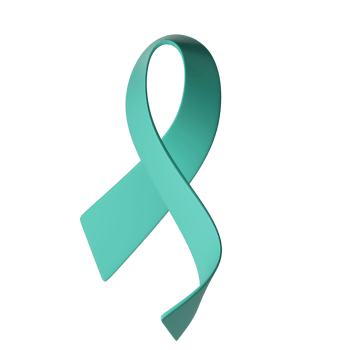 3d teal ribbon icon illustration. Awareness for cervical Ovarian Cancer, Polycystic Ovary Syndrome, Post Traumatic Stress Disorder, Obsessive Compulsive Disorder png