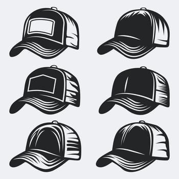 Trucker Hat Silhouette Set Silhouettes Bundle Collection vector