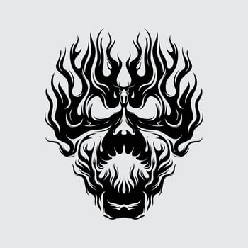 Skull head burning flame stamp illustration skeleton print art tattoo element t shirt design sticker editable vector
