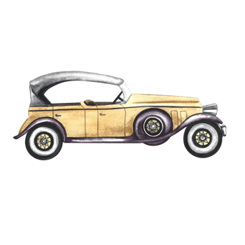 Vintage retro car in ocher color. The watercolor illustration is hand-drawn, isolated. For banners, flyers, posters. For prints, stickers, postcards. png