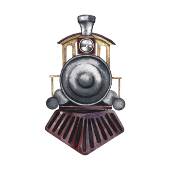 Vintage retro steam locomotive, front view. Watercolor illustrations are made by hand, in isolation. For banners, flyers, posters. For prints, stickers, postcards and tickets. png
