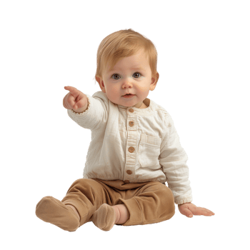 Adorable toddler pointing while sitting against transparent background png