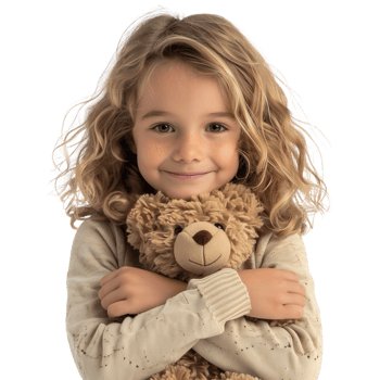 Smiling girl embracing teddy bear against transparent background png