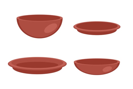 Empty bowls and plates collection. Hand drawn kitchen set. Simple doodle illustration isolated on white background. vector