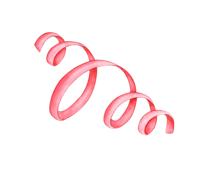 Pink ribbon twisting watercolor illustration, twisted, confetti, fireworks, birthday. Isolated from the background. For designing invitations, cards, banners, flyers, advertising. png