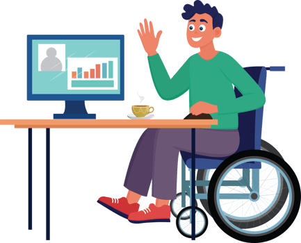 Disabled person sitting in a wheelchair doing business work png