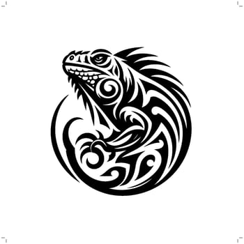 Iguana in modern tribal tattoo, abstract line art of animals, minimalist contour. vector