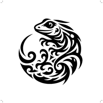 lizard in modern tribal tattoo, abstract line art of animals, minimalist contour. vector