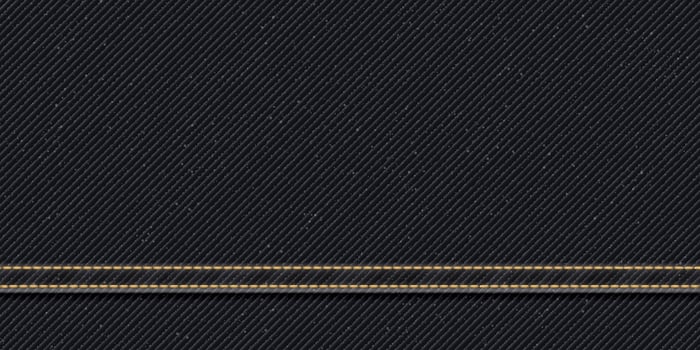 Denim jean black color textile pattern background with gold seams and crease illustration. vector