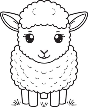 Cute cartoon character sheep, line drawings and colorful coloring pages. vector