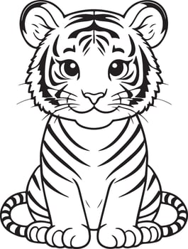 Tiger cartoon character, cute lines and colorful coloring pages. vector